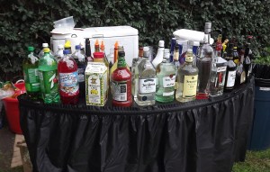 Bar set up on serpentine table