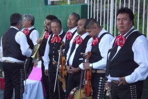 Mariachis waiting in the shade