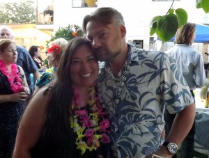The Newly-weds at their Venice luau 