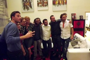 Friends celebrate a man's 21st birthday