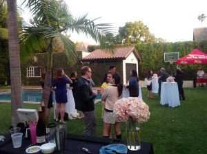 Guests mingle during cocktail party