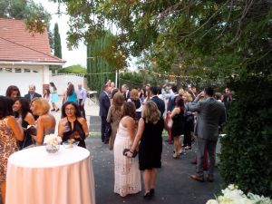 Guests arriving to Porter Ranch engagement party