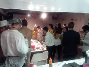 Guests mingle in Los Angeles loft