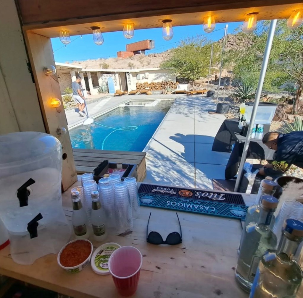 View of pool from inside bar trailer